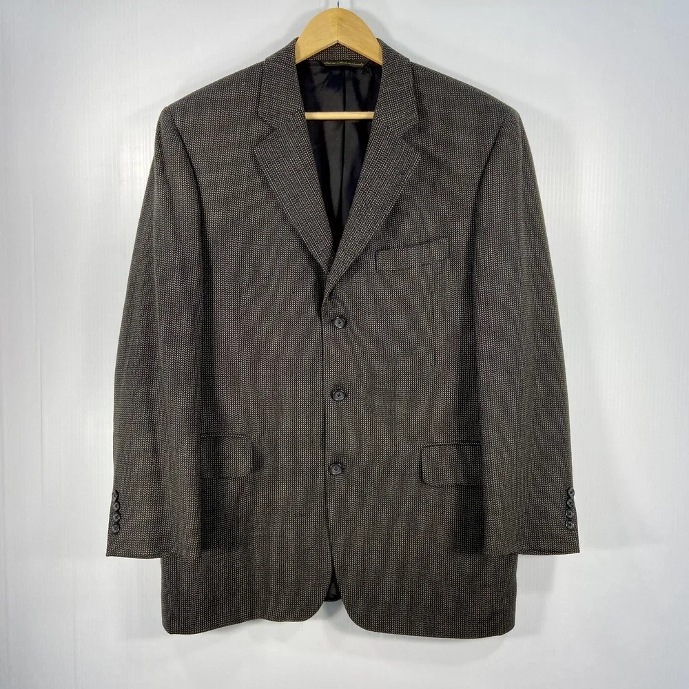 Jack Victor‎ Mark Shale Lanzawood Wool Blazer Black Tan Notched Lapel Mens 43 R